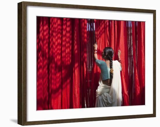 Woman Carrying Baby with Colorful Fabric, Pali, Rajasthan, India-Keren Su-Framed Photographic Print