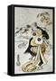 Woman Carrying Bamboo with Charms-Torii Kuyonobu-Framed Stretched Canvas