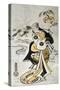 Woman Carrying Bamboo with Charms-Torii Kuyonobu-Stretched Canvas