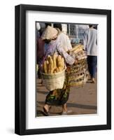 Woman Carrying Baskets of French Bread, Talaat Sao Market in Vientiane, Laos, Southeast Asia-Alain Evrard-Framed Photographic Print