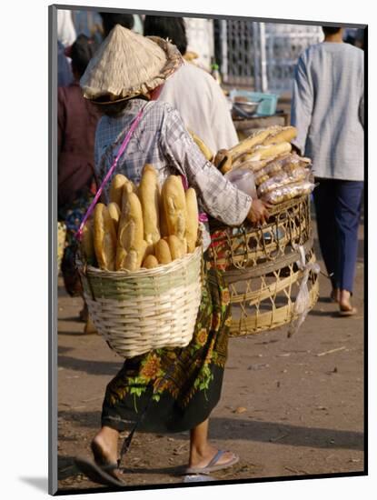 Woman Carrying Baskets of French Bread, Talaat Sao Market in Vientiane, Laos, Southeast Asia-Alain Evrard-Mounted Photographic Print