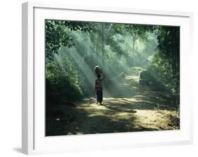 Woman Carrying Coconuts to Market, Peliatan, Bali, Indonesia, Southeast Asia-James Green-Framed Photographic Print