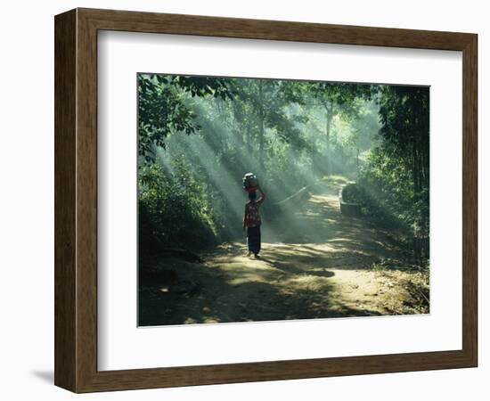 Woman Carrying Coconuts to Market, Peliatan, Bali, Indonesia, Southeast Asia-James Green-Framed Photographic Print