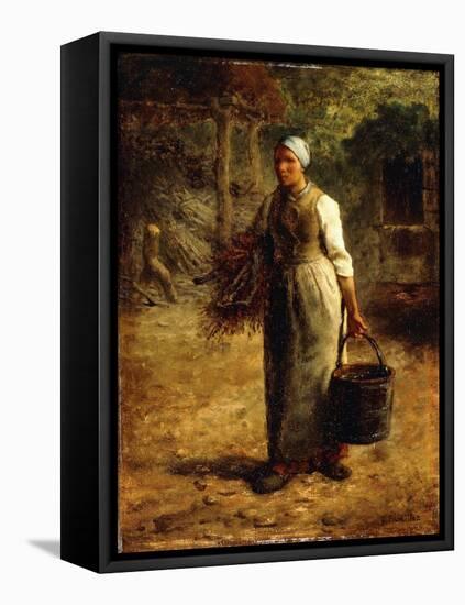 Woman Carrying Firewood and a Pail, C.1858-60-Jean-François Millet-Framed Stretched Canvas