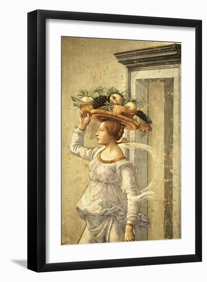 Woman Carrying Fruit, from the Birth of St. John the Baptist (Detail)-Domenico Ghirlandaio-Framed Giclee Print