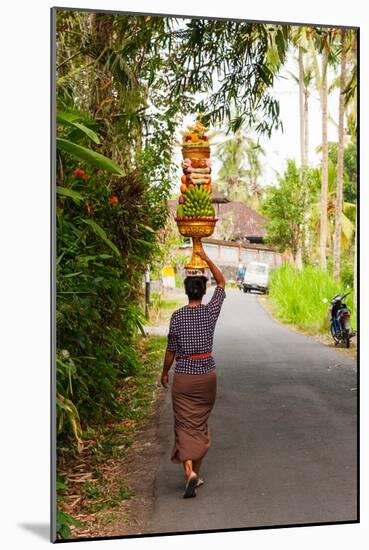 Woman Carrying Offering to Temple, Pejeng Kaja, Tampaksiring, Bali, Indonesia-null-Mounted Photographic Print
