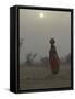 Woman Carrying Water Jar in Sand Storm, Thar Desert, Rajasthan, India-Keren Su-Framed Stretched Canvas