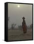 Woman Carrying Water Jar in Sand Storm, Thar Desert, Rajasthan, India-Keren Su-Framed Stretched Canvas