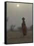 Woman Carrying Water Jar in Sand Storm, Thar Desert, Rajasthan, India-Keren Su-Framed Stretched Canvas