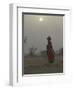 Woman Carrying Water Jar in Sand Storm, Thar Desert, Rajasthan, India-Keren Su-Framed Photographic Print