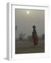 Woman Carrying Water Jar in Sand Storm, Thar Desert, Rajasthan, India-Keren Su-Framed Photographic Print