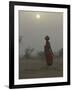 Woman Carrying Water Jar in Sand Storm, Thar Desert, Rajasthan, India-Keren Su-Framed Photographic Print