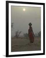 Woman Carrying Water Jar in Sand Storm, Thar Desert, Rajasthan, India-Keren Su-Framed Photographic Print