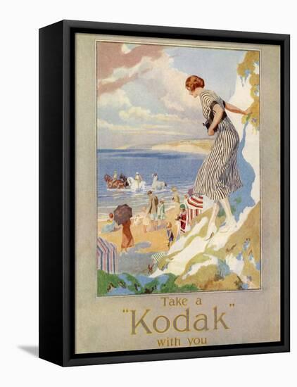 Woman Cautiously Descends a Cliff Path to the Beach Clutching Her Precious Kodak-null-Framed Stretched Canvas