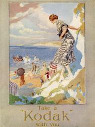 Affordable Beach Scenes Vintage Art Posters For At Allposters Woman Cautiously Descends A Cliff Path To The Beach Clutching Her Precious Kodak