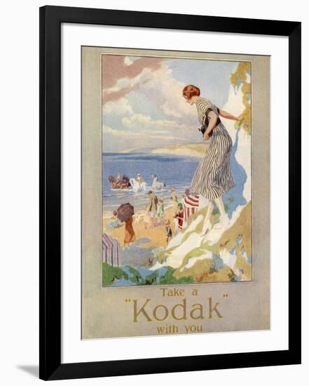 Woman Cautiously Descends a Cliff Path to the Beach Clutching Her Precious Kodak-null-Framed Photographic Print