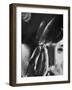 Woman Cautiously Placing a Contact Lens in Her Eye-Al Fenn-Framed Photographic Print