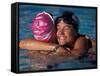 Woman Celebrating Her Victory in Swimming Race-null-Framed Stretched Canvas