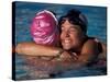 Woman Celebrating Her Victory in Swimming Race-null-Stretched Canvas