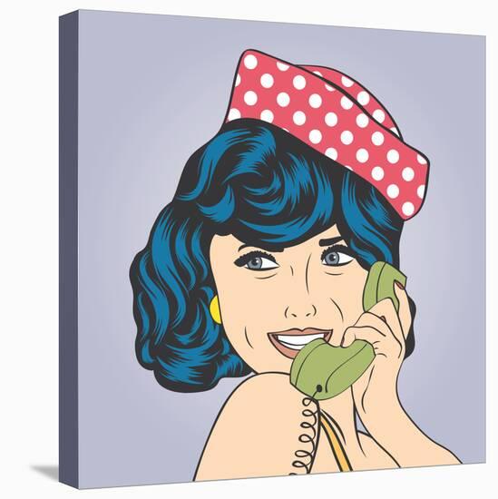 Woman Chatting on the Phone, Pop Art Illustration-Eva Andreea-Stretched Canvas