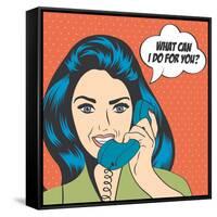 Woman Chatting on the Phone, Pop Art Illustration-Eva Andreea-Framed Stretched Canvas