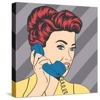 Woman Chatting on the Phone, Pop Art Illustration-Eva Andreea-Stretched Canvas