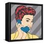 Woman Chatting on the Phone, Pop Art Illustration-Eva Andreea-Framed Stretched Canvas