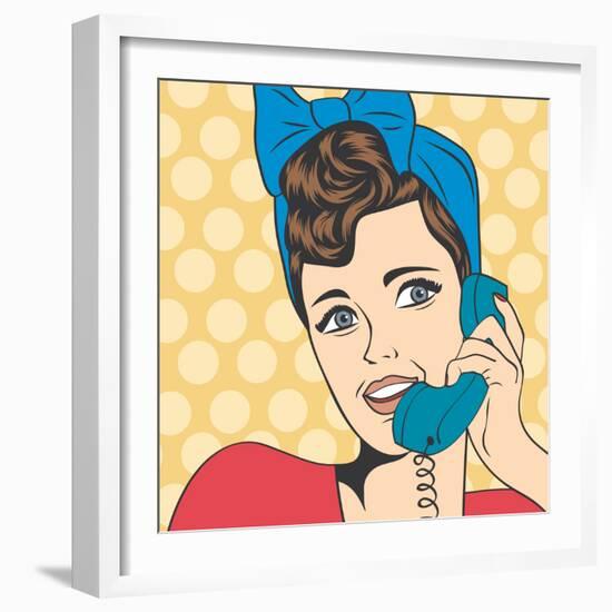 Woman Chatting on the Phone, Pop Art Illustration-Eva Andreea-Framed Art Print