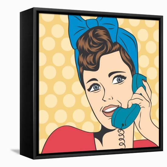 Woman Chatting on the Phone, Pop Art Illustration-Eva Andreea-Framed Stretched Canvas