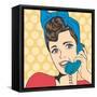 Woman Chatting on the Phone, Pop Art Illustration-Eva Andreea-Framed Stretched Canvas