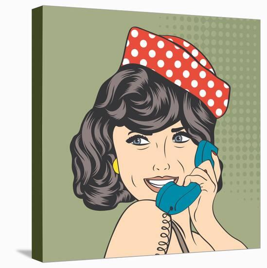 Woman Chatting on the Phone, Pop Art Illustration-Eva Andreea-Stretched Canvas