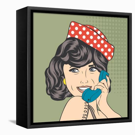 Woman Chatting on the Phone, Pop Art Illustration-Eva Andreea-Framed Stretched Canvas