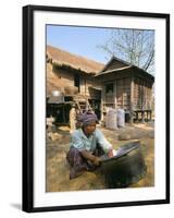 Woman Cleaning Pot Outside Her House, Near Siem Reap, Cambodia, Indochina, Southeast Asia-Jane Sweeney-Framed Photographic Print