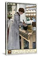 Woman Cleaning Pots and Pans in Her Kitchen, circa 1900-null-Stretched Canvas