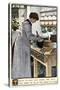 Woman Cleaning Pots and Pans in Her Kitchen, circa 1900-null-Stretched Canvas