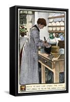 Woman Cleaning Pots and Pans in Her Kitchen, circa 1900-null-Framed Stretched Canvas