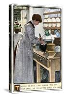 Woman Cleaning Pots and Pans in Her Kitchen, circa 1900-null-Stretched Canvas