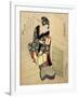 Woman Climbing the Stairs Holding a Lamp and a Box-Utagawa Sadakage-Framed Giclee Print