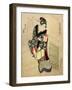 Woman Climbing the Stairs Holding a Lamp and a Box-Utagawa Sadakage-Framed Giclee Print