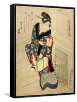 Woman Climbing the Stairs Holding a Lamp and a Box-Utagawa Sadakage-Framed Stretched Canvas