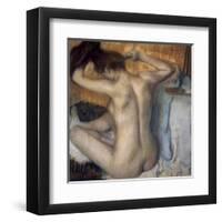 Woman Combing Her Hair-Edgar Degas-Framed Art Print
