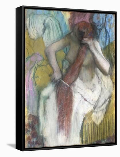 Woman Combing Her Hair-Edgar Degas-Framed Stretched Canvas