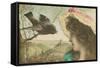 Woman Communing with Starling-null-Framed Stretched Canvas