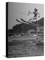 Woman Competing in the National Water Skiing Championship Tournament-null-Stretched Canvas