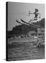 Woman Competing in the National Water Skiing Championship Tournament-null-Stretched Canvas