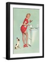 Woman Cooking in Short Skirt-null-Framed Art Print