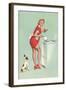 Woman Cooking in Short Skirt-null-Framed Art Print