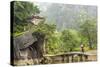 Woman Crossing Bridge with Bicycle to Temple, Tam Coc Nr Ninh Binh, Nr Hanoi, Vietnam-Peter Adams-Stretched Canvas