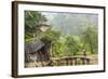 Woman Crossing Bridge with Bicycle to Temple, Tam Coc Nr Ninh Binh, Nr Hanoi, Vietnam-Peter Adams-Framed Photographic Print