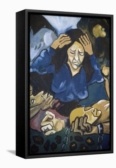 Woman Crying in Front of Men in Chains, Detail, Mural in Orgosolo, Sardinia, Italy-null-Framed Stretched Canvas